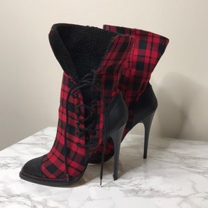 GX BY Gwen Stefani edgy plaid lace up booties